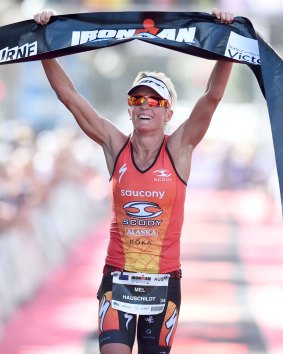 Courage: Melissa Hauschildt becomes the first Australian to win win the event.