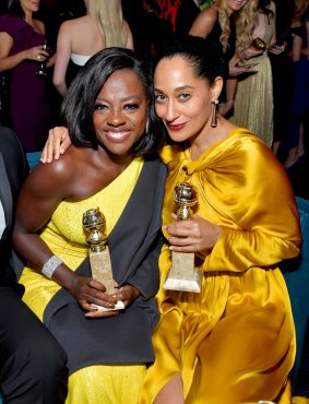 Viola Davis and Tracee Ellis Ross at the InStyle and Warner Bros party.
