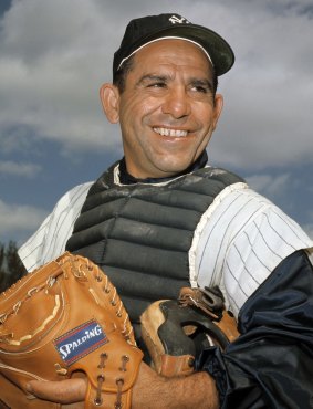 New York Yankee catcher Yogi Berra poses at spring training.