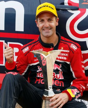 Race ace: Jamie Whincup with the Supercars Championship trophy, after winning the Newcastle 500.