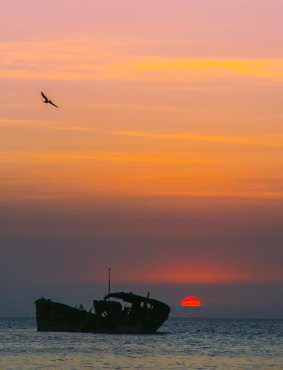 Sunset over the shipwreck.