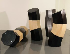 Sara Lindsay's angular Interplay components allow users to reconfigure the pieces as sculpture or furniture.