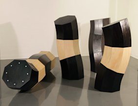 Sara Lindsay's angular Interplay components allow users to reconfigure the pieces as sculpture or furniture.