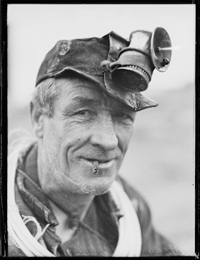 Miner wearing a headlamp at the Lithgow Colliery, near Sydney, in December 1932.