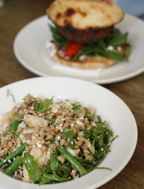 Special salad and vegie burger at St Kilda's Galleon Cafe.