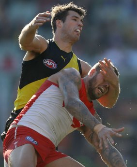 Richmond defender Alex Rance played a mighty game, including the battle with Lance Franklin.