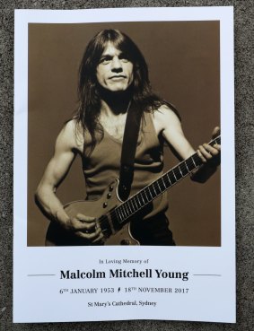 The order of service program from Malcolm Young's funeral in Sydney.