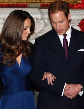 The Duchess of Cambridge and Prince William admire Cate's engagement ring in 2010.
