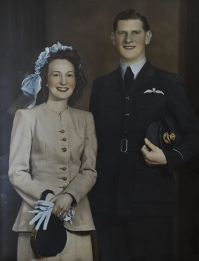Retired Air Marshal David Evans, a former Chief of Air Force, who was involved in the Berlin airlift in WWII. His wedding photograph with wife Gail in her going away outfit.
