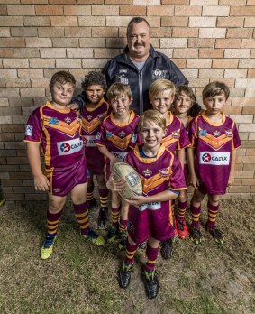 He's da man: Darryl Brohman with members of the Kurnell Stingrays rugby league team. "I've always been relaxed with kids," he says, "probably because I'm on the same mental level."