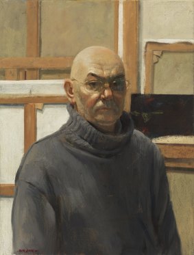 Contemporary portraitist: Self portrait with a grey jumper (a month out of hospital after a bone marrow transplant) by Rick Amor, at the National Portrait Gallery.