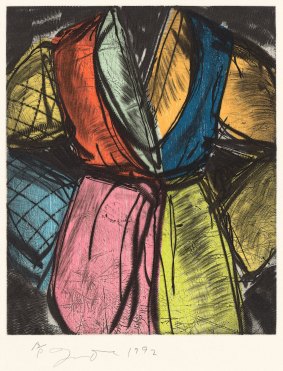 Jim Dine, Bill Clinton, 1992 power-tool abrasion over colour woodcut, artist's proof, National Gallery of Victoria, gift of the artist.