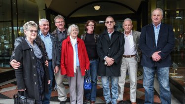 Victims of child sex abuse by Francis Cable with their family members and other supporters outside court on Thursday morning.