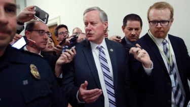 House Freedom Caucus chairman Mark Meadows speaks with the media on Capitol Hill after the collapse of Donald Trump's plan to repeal and replace Obamacare.