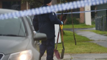Police brought shovels to the Broadmeadows home on Tuesday.