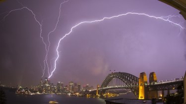 Lightning strikes Sydney Tower.
