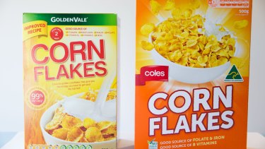 Aldi cornflakes are sold at 750g; Coles at 500g.