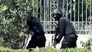 Security forces secure the area after gunmen attacked Tunis' famed Bardo Museum.