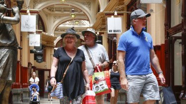 Shoppers enjoying the Block Arcade. Shopping is seen as a key attribute for Victoria.