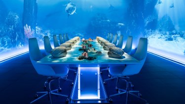 Underwater scenes accompany a seafood course at Sublimotion.
