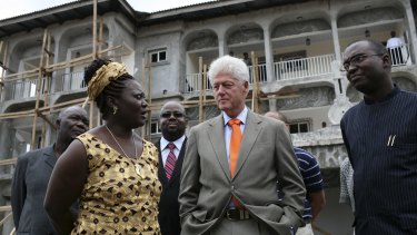 Bill Clinton talking redevelopment in Monrovia.