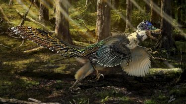 An artist's impression the newly-discovered dinosaur Zhenyuanlong suni.
