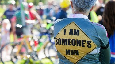 One of the participants in a ride in memory of Melbourne woman Arzu Baglar on Monday.