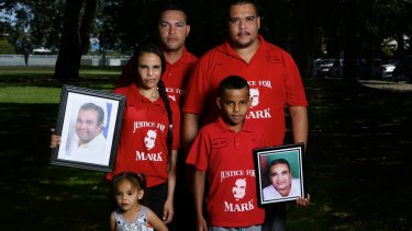 Aboriginal father-of-four Mark Mason was shot dead during a police operation in November 2010. Pictured are Mark Mason's four children; Mark Mason Jnr, Trent Mason, Steven Murray and Darlene Mason with her daughter, MarKeizija Mason.