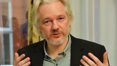 WikiLeaks founder Julian Assange conducts a news conference at the Ecuadorian embassy. 