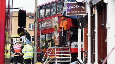 Transit officials said the bus was heading for the city's Waterloo station when it careened into the shop.