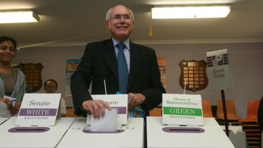 John Howard casts his vote in the 2007 election that would see him thrown out of office and his own Sydney seat.