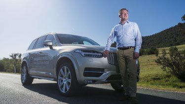 Volvo animal detection expert, Martin Magnusson at Tidbinbilla during Kangaroo detection testing. 