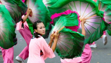 Dancers perform during the National Day celebrations in Taipei.
