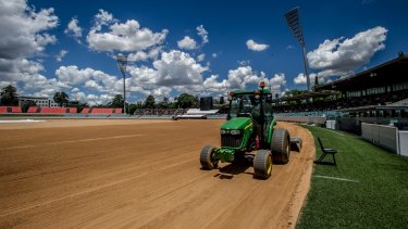 The Manuka Oval turf is being removed and resurfaced. 
