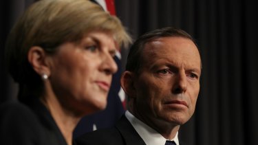 Foreign Affairs Minister Julie Bishop and Prime Minister Tony Abbott address the media after the executions of Andrew Chan and Myuran Sukumaran.