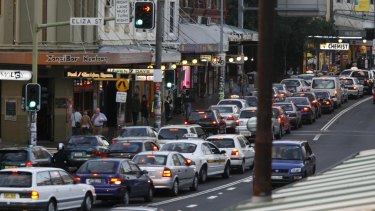 Traffic on King St, Newtown, which Roads Minister Duncan Gay said would be transformed into a 'Nirvana' after the WestConnex was built.