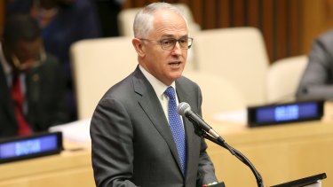 Prime Minister Malcolm Turnbull speaks during the Summit for Refugees and Migrants at UN headquarters.