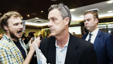 Inner West Council Administrator Richard Pearson, pictured here at council's first public meeting in May, which was shut down by protesters.