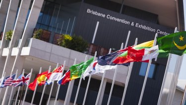 National flags on display during the G20 Leaders' Summit in Brisbane.
