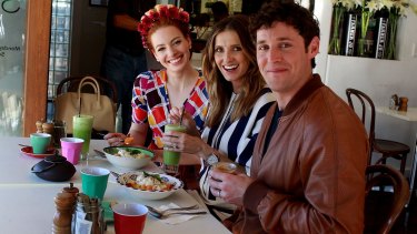 Emma Watkins and Lachy Gillespie from The Wiggles with Kate Waterhouse  at Sotto on West, North Sydney.
