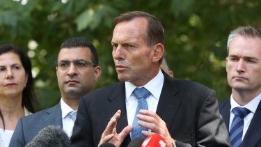 Prime Minister Tony Abbott addresses the media in Sydney on Sunday.