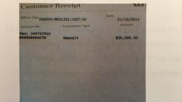 A banks deposit receipt obtained by Sydney student Yi Feng as part of his involvement in a $4m proceeds of crime operation