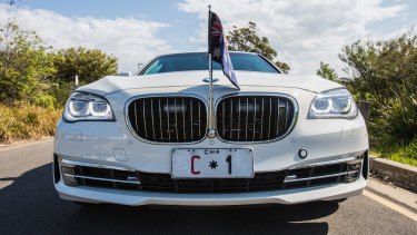Commonwealth 1, Prime Minister Tony Abbott's high spec new BMW has been on duty.