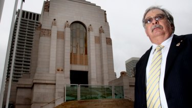 Former NSW RSL president Don Rowe at Sydney's Hyde Park war memorial. 
