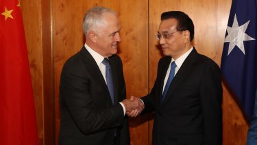 United front: Malcolm Turnbull welcomed the Premier of the State Council of the People's Republic of China, Li Keqiang, to Parliament House on Thursday.