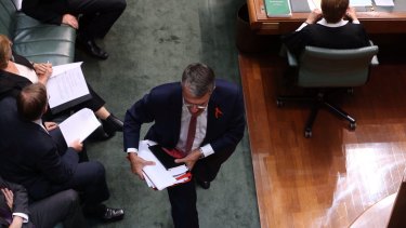Mark Dreyfus leaves after being ejected from the House.