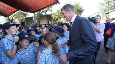 Mike Baird visiting Balgowlah Heights public school on Monday. 