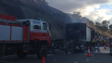 It took at least four fire service trucks to extinguish the blaze on Hume Hughway.