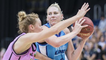Lauren Jackson of the Canberra Capitals drives at the basket.
