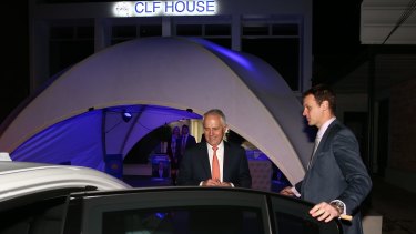 Mr Turnbull leaves the private function at the Conservative Leadership Foundation House in Adelaide.